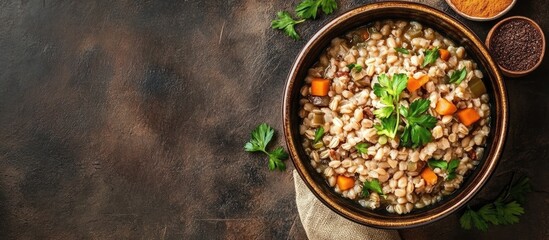 Fototapete - Barley vegetable casserole. with copy space image. Place for adding text or design
