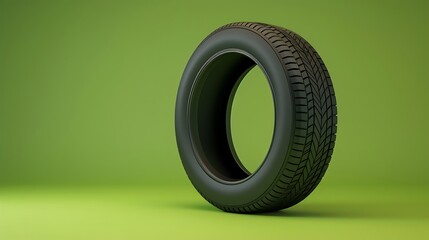 new tyre isolated on green background