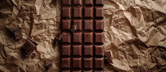 Leinwandbilder - textured vintage paper backdrop featuring a dark chocolate bar. with copy space image. Place for adding text or design