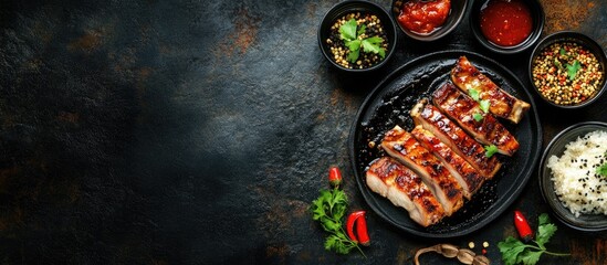 Aufkleber - Korean cuisine pork belly and barbecue sauce. with copy space image. Place for adding text or design