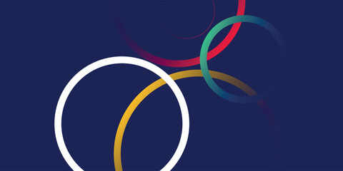 Wall Mural - abstract colorful overlapping circles on dark blue background, vector illustration.