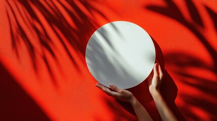 Wall Mural - White Plate Against Red Wall with Shadow