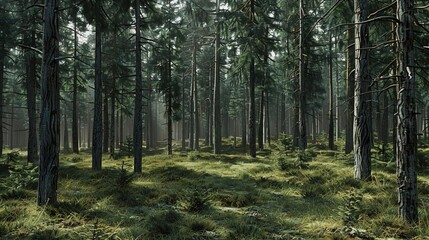 Canvas Print - Forest Background - Lush Green Trees and Sunlight Filtering Through the Canopy