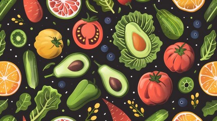 Vibrant Fruits and Vegetables Pattern