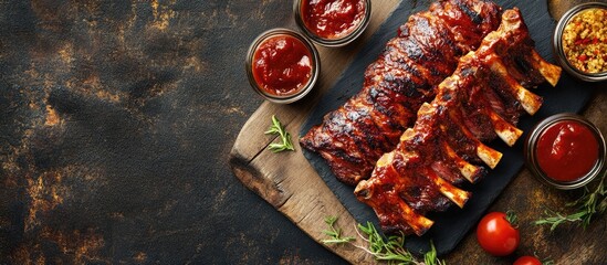 Aufkleber - Ribs grilled barbecue pork meal snack on the table copy space food background top