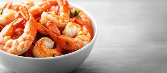 Fototapete - tasty delicious shrimp in a bowl on a table. with copy space image. Place for adding text or design