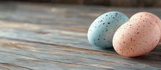 Poster - Easter eggs on a wooden surface. with copy space image. Place for adding text or design