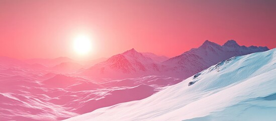 Fototapete - Crimson winter sun at its peak clear sky Naturally vibrant cool colors. with copy space image. Place for adding text or design