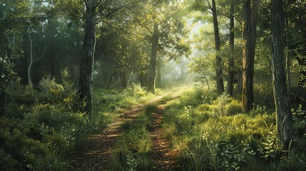 Poster - Sunlit Forest Path Illustration