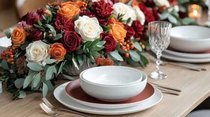 Canvas Print - A table with plates, bowls and silverware on it, AI