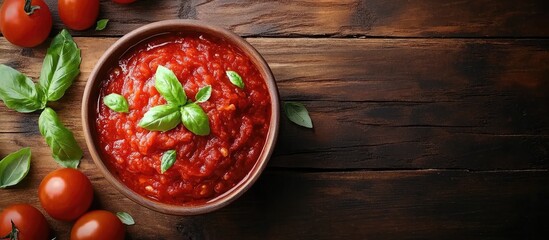 Wall Mural - Bowl of Marinara Italian tomato sauce. with copy space image. Place for adding text or design