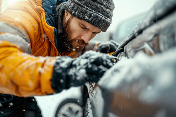 changing car tires to winter ones or minor repairs on a snowy day