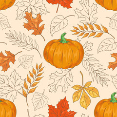 Wall Mural - Autumn pumpkin seamless pattern colorful