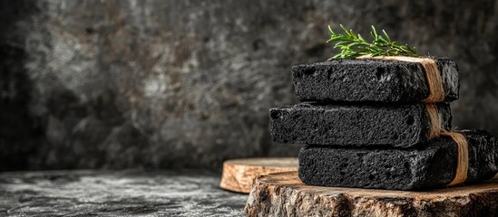 Leinwandbilder - Charcoal black bread set against a rustic background with copy space Pane al carbone