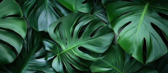 Aufkleber - Exotic tropical Monstera palm leaf Flat lay top view perspective. with copy space image. Place for adding text or design