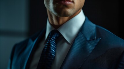 Businessman suit and portrait for corporate career professional style or business company Profession manager or formal or confident with success in organisation on dark background with : Generative AI