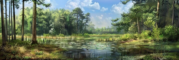 Sticker - Peaceful Forest Pond Illustration