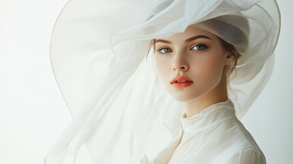 young beautiful woman standing on white background