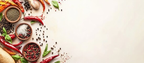 Poster - Cooking banner Spices and cooking tools Top view Free area for your text. with copy space image. Place for adding text or design