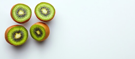 Aufkleber - Top view of fresh kiwi on a white background with room for text Poster template. with copy space image. Place for adding text or design