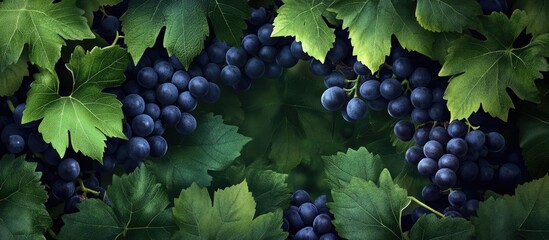 Poster - A frame background made up of a bunch of grapes and leaves. with copy space image. Place for adding text or design