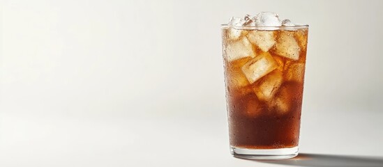 Poster - Glass of refreshing cold iced tea on a white background. with copy space image. Place for adding text or design