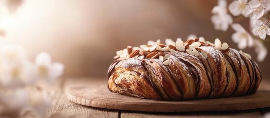 Fototapete - Delicious chocolate and almond babka for springtime. with copy space image. Place for adding text or design