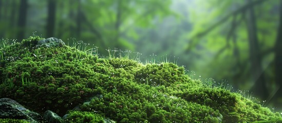 Aufkleber - Green moss and backdrop Setting for showcasing products Dark forest backdrop. with copy space image. Place for adding text or design