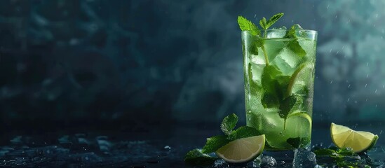 Fototapete - Freshly made Mojito cocktail against a dark background Summer drinks idea Front view Copy space