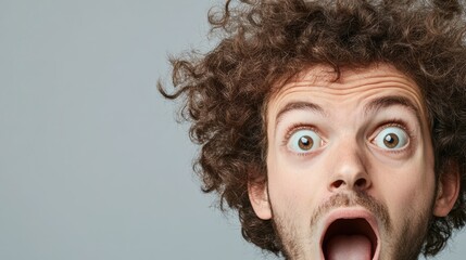 Poster - A man with curly hair making a surprised face, AI