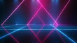 © Avve Diana  - Abstract futuristic neon light trail with floating cube and triangle on dark background, technology scene, glowing colors.