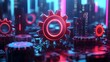 © pisan thailand - Futuristic Metallic Gears and Circuits in Vibrant Neon Lighting