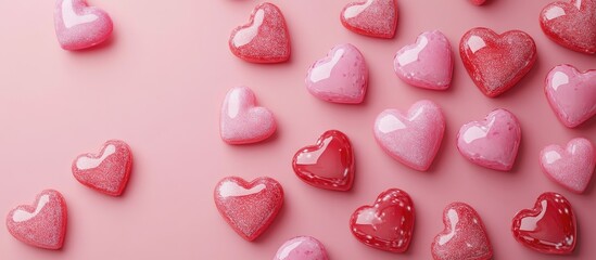 Poster - Hearts for a Valentine s Day candy backdrop. with copy space image. Place for adding text or design