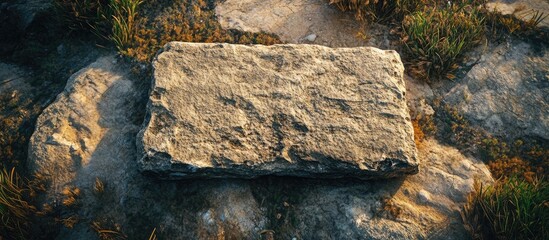 Fototapete - Overhead view of a flat ancient stone. with copy space image. Place for adding text or design