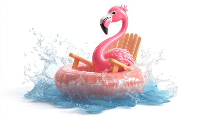 Wall Mural - Pink vacation beach with Flamingo inflatable ring isolated on clear png background, realistic for mock-up or cosmetics with summer pink theme.