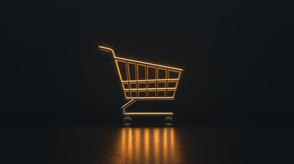 gold shopping cart on black background