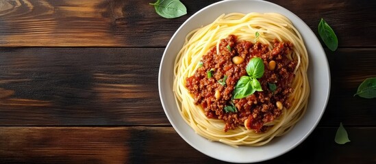 Fototapete - Spaghetti bolognese classic Italian cuisine Top view copy space