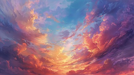 Canvas Print - Abstract Illustration of Sky with Clouds in Orange and Purple Hues