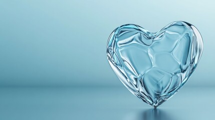 Wall Mural - A clear heart shaped glass object on a blue background, AI