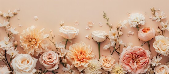 Wall Mural - lovely flowers against a beige background. with copy space image. place for adding text or design