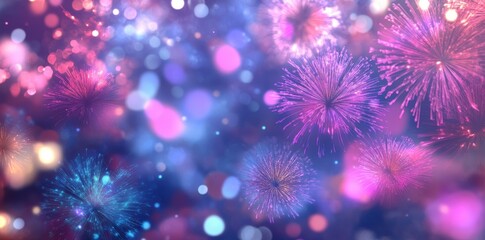 Wall Mural - New Year background with colorful fireworks and bokeh lights.