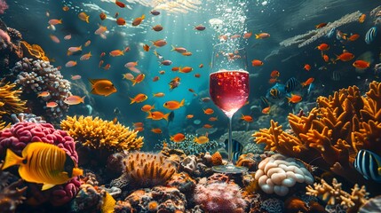 Wall Mural - A Glass of Wine in a Coral Reef.