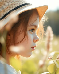 Wall Mural - Little Girl in a Straw Hat