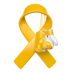 Poster - Yellow ribbon with boxing glove for yellow september in 3D rendering with transparent background