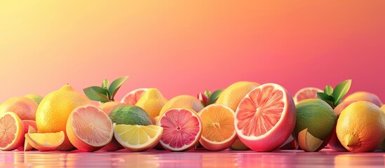 Fototapete - Various citrus fruits on a colorful background. with copy space image. Place for adding text or design