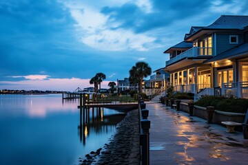 Wall Mural - Amazing at serene marina twilight descends with picture