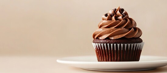 Poster - Chocolate cupcake on a plate with copyspace