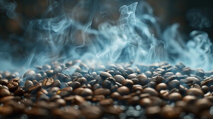 Wall Mural - Coffee beans roasting with smoke  selective focus and soft focus : Generative AI