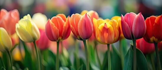 colorful tulips isolated on white. with copy space image. Place for adding text or design