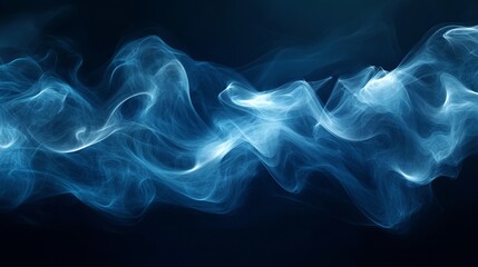 Abstract glowing waves of smoke, dark blue background, fantasy art style, concept design